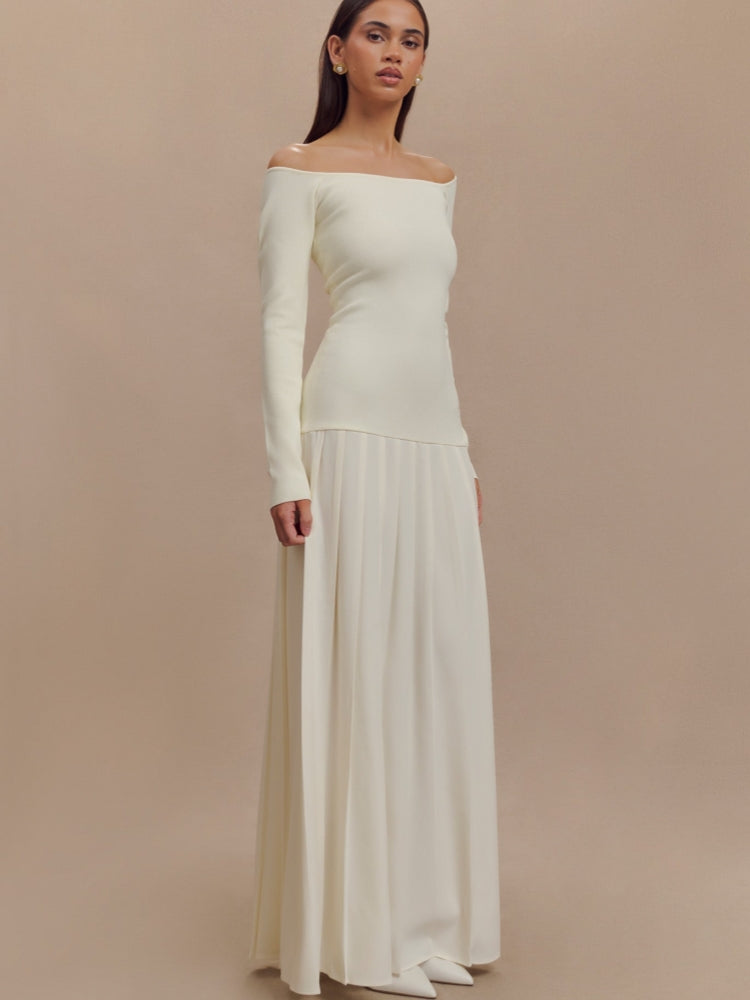 Knit Off Shoulder Maxi Dress - Ivory