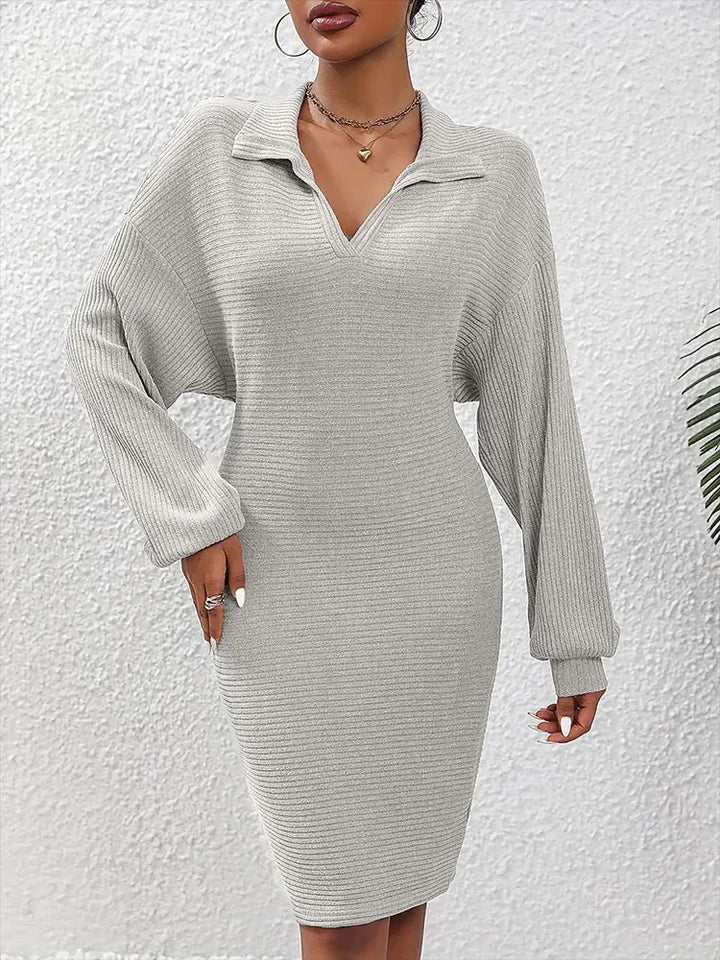 Knit Long-Sleeve V-Neck Bodycon Dress