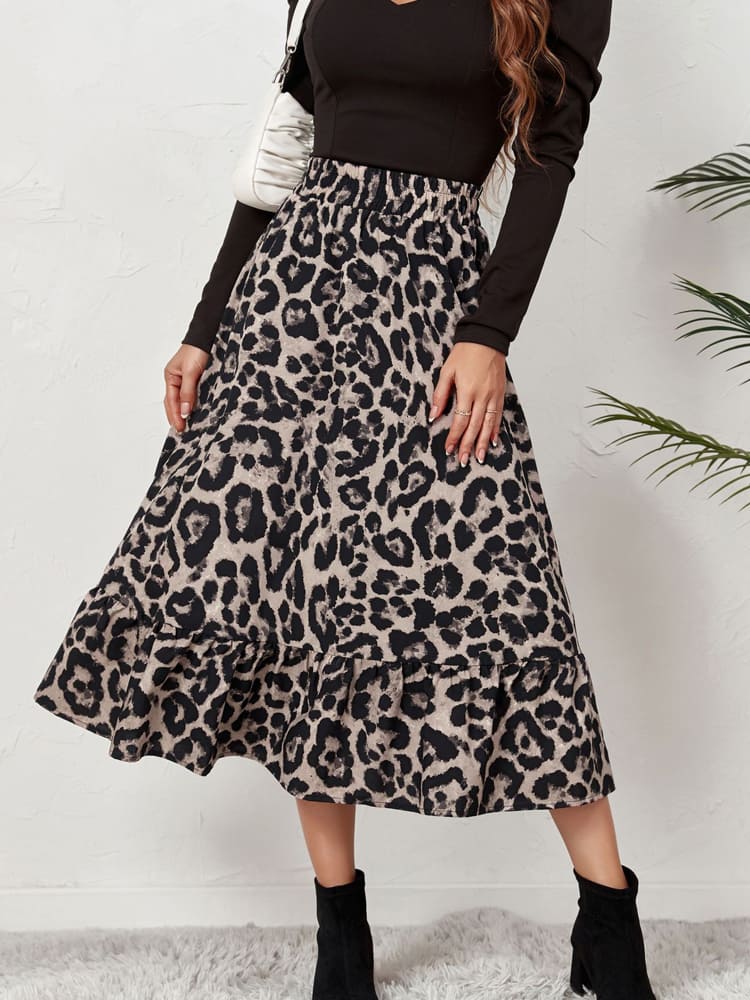 Sexy luipaardprint hoge taille rok