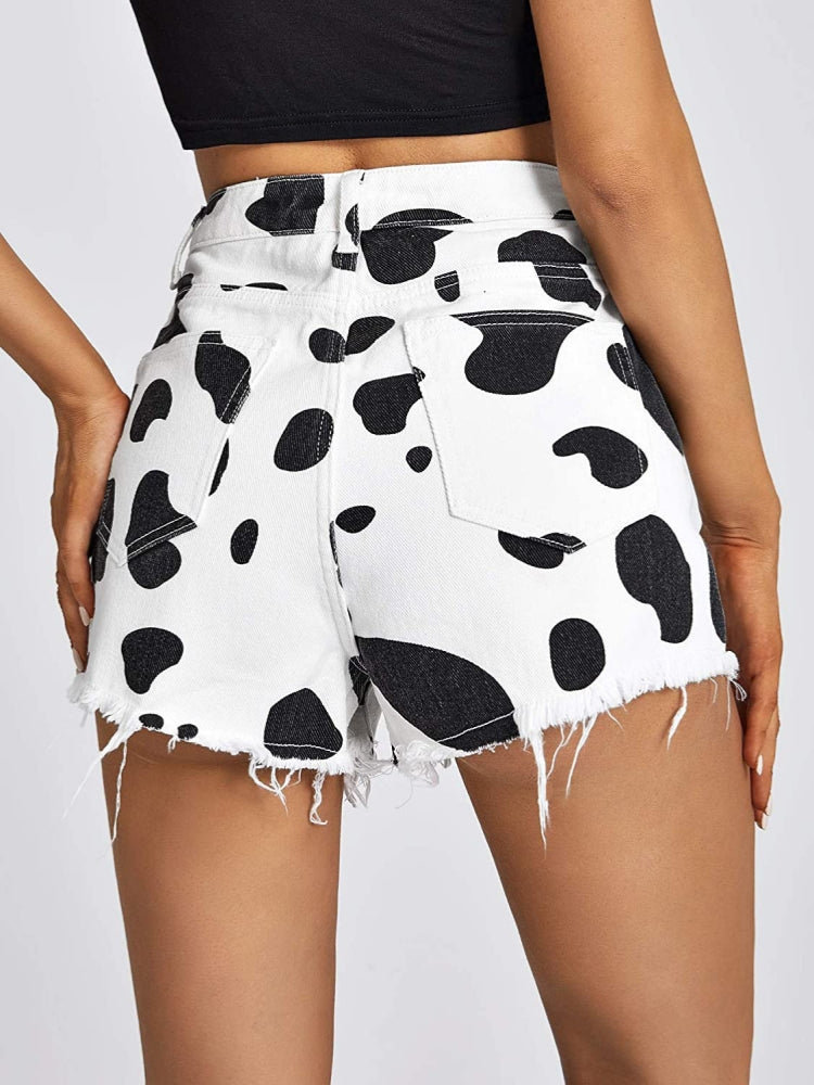 Pantalones cortos con estampado de vaca marrón estilo vaquero