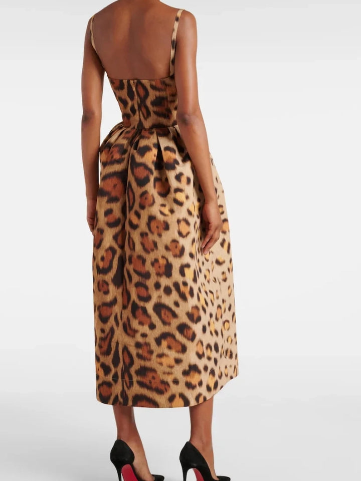 Animal-Print Bustier Midi Dress