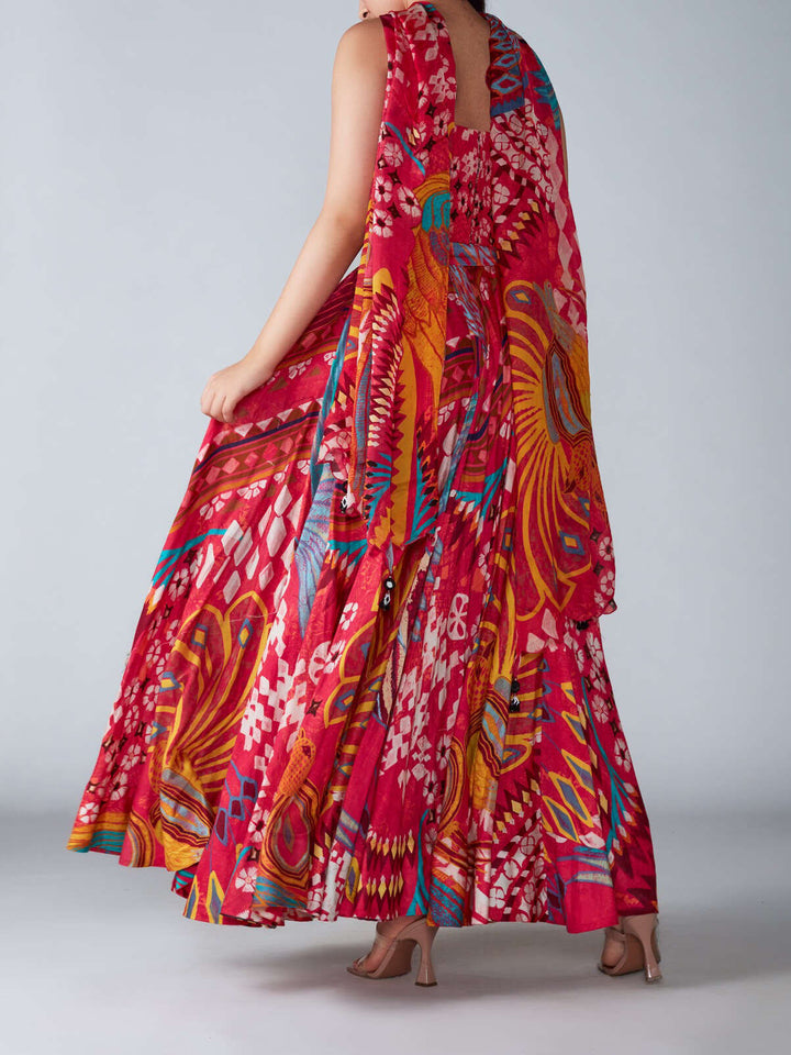 Abstract Bird Blouse & Skirt Set