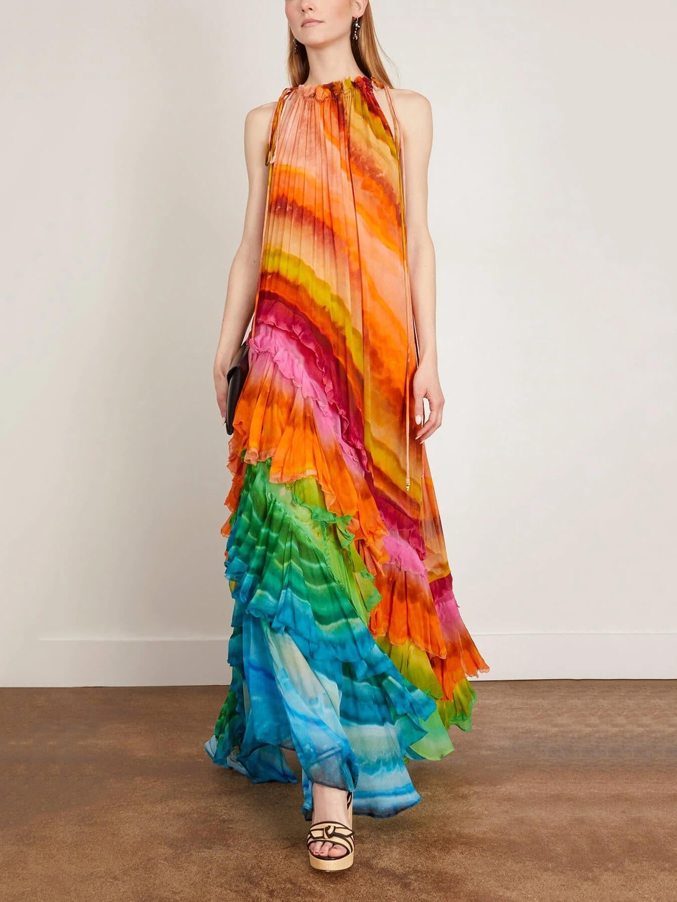 Vestido Iris com Folhos em Multicor