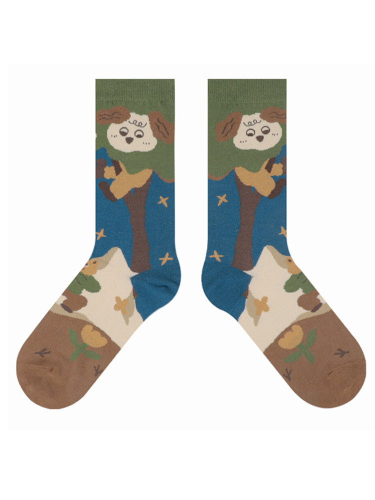 Leuke katoenen sokken met Cartoon Kitty-patroon