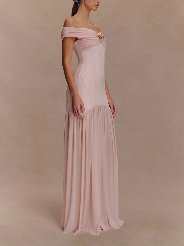 Elegant Floral-Embellished Strapless Bodycon Maxi Dress