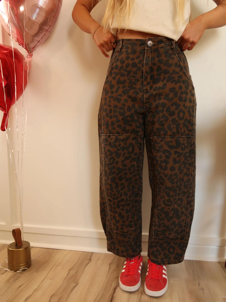 Jeans cu baril leopard Wild in Love