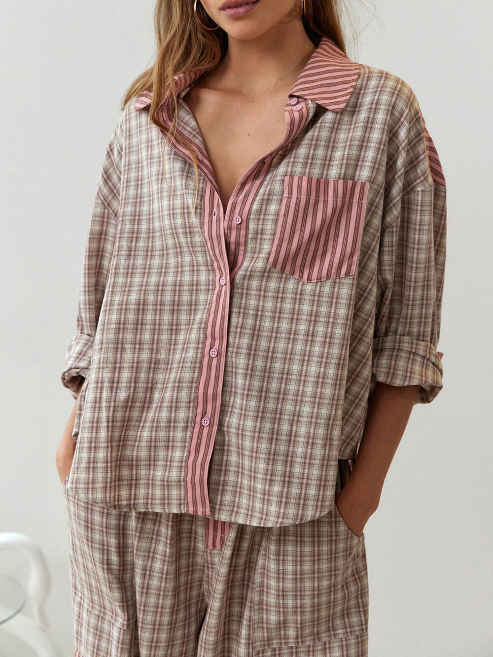 Pembe Bol Ek Parçalı Pijama Takımı