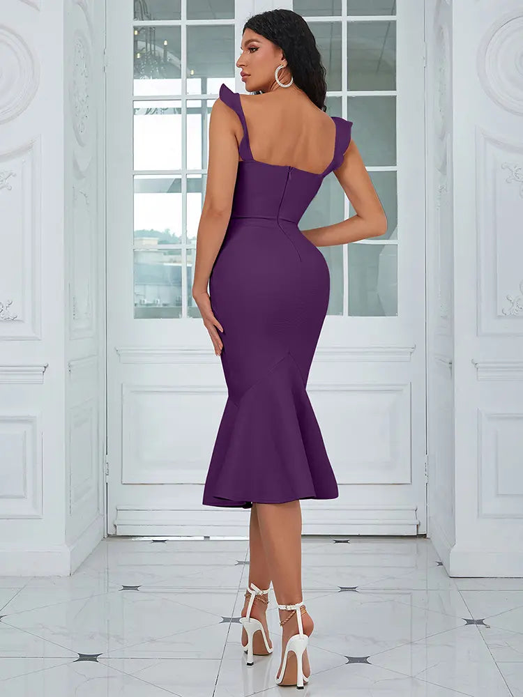 Vestido sexy con tirantes y dobladillo con volantes