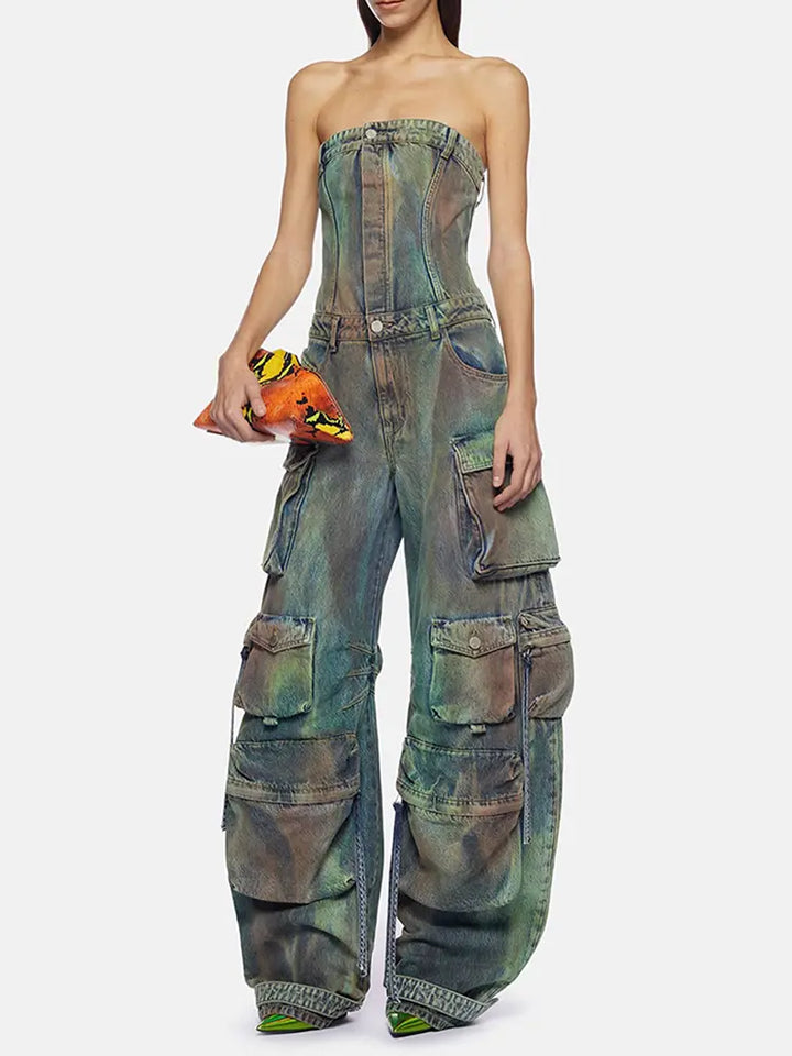 Jumpsuit mit sprühgefärbtem Camouflage-Muster