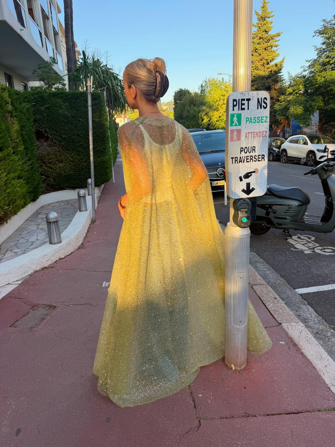 Lime Green Sheer Sparkle Long Cape