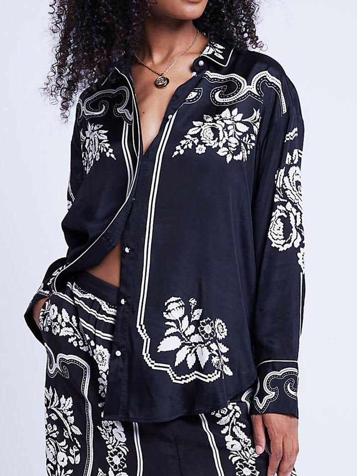 Natatanging Western Floral Print Oversized Loose Shirt