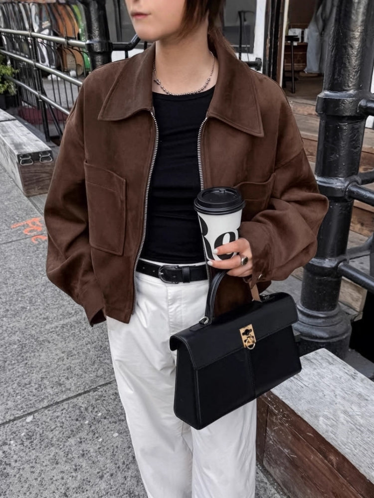 Jaket na Kamiseta na may Suede na Panel
