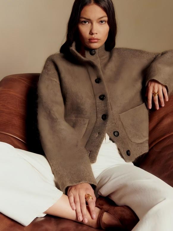 Teddy Collar Mohair Jacket-Dark Taupe