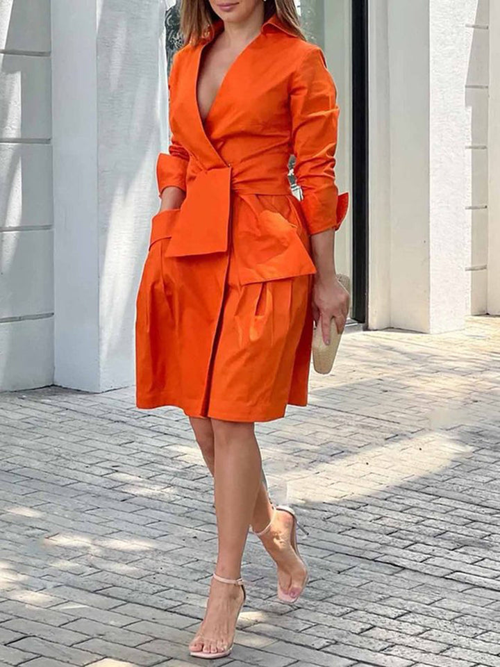 Rochie cămașă portocalie drapată din bumbac
