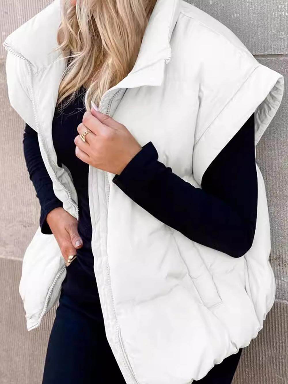 Giacca gilet in cotone con tasca con cerniera per pendolari, colletto alla moda alla moda