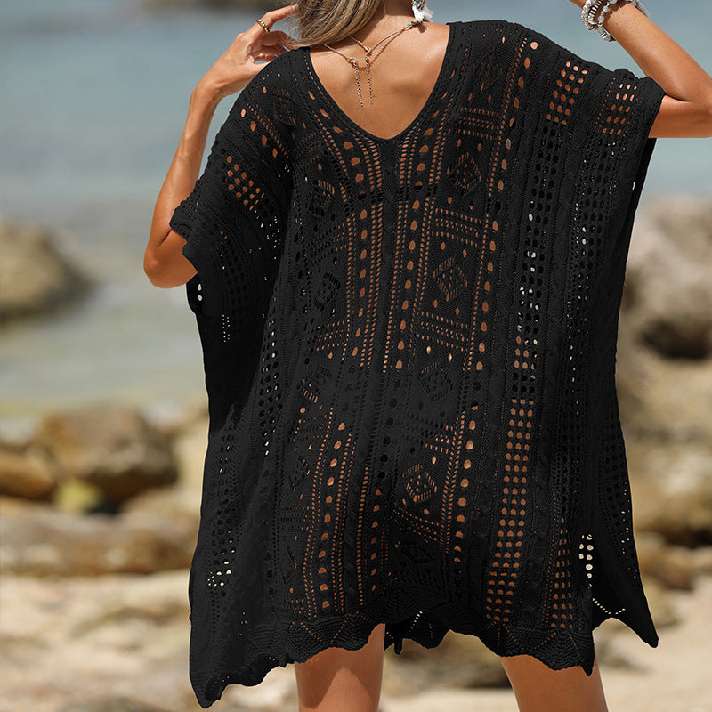Sexy uitgesneden textuur zonbescherming strand cover-up kleding