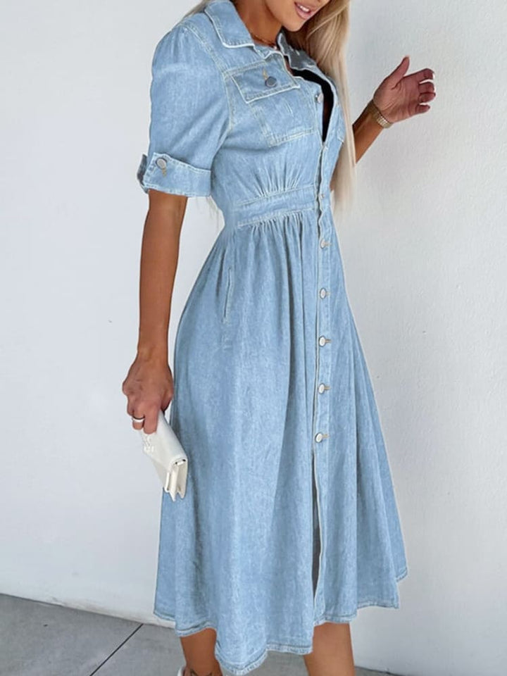 Collar Buttoned Slim Fit Denim Dress