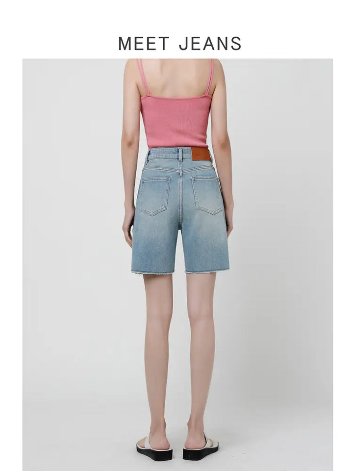 Shorts in denim elasticizzati a vita alta