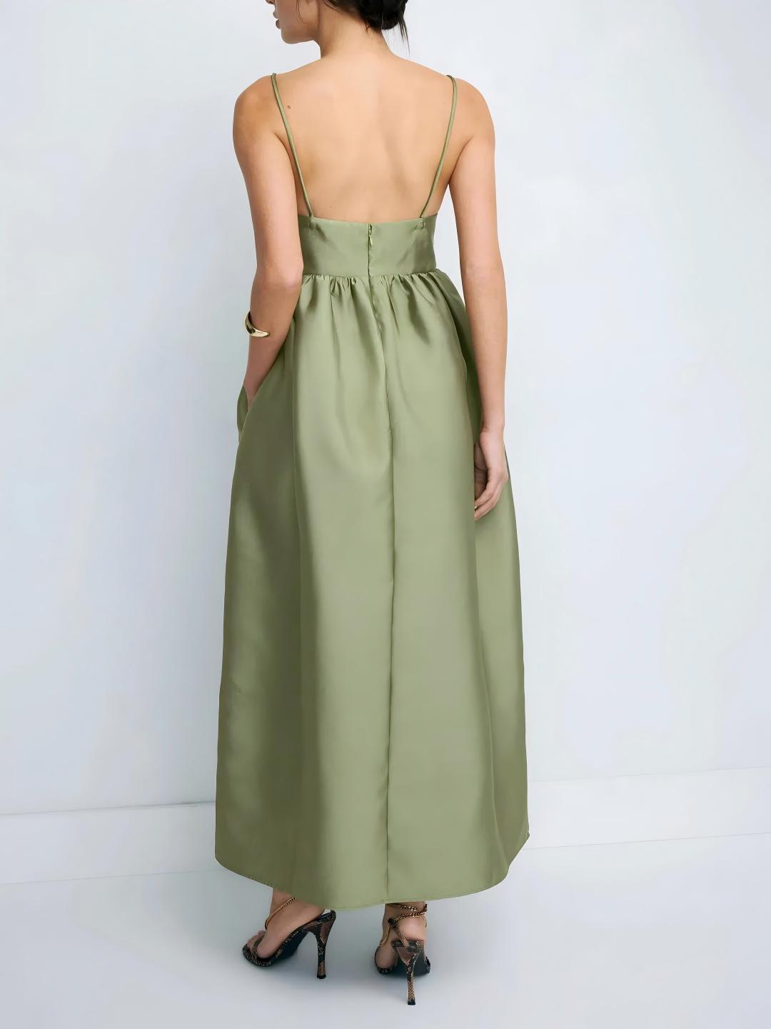 Robe longue babydoll minimaliste vert olive