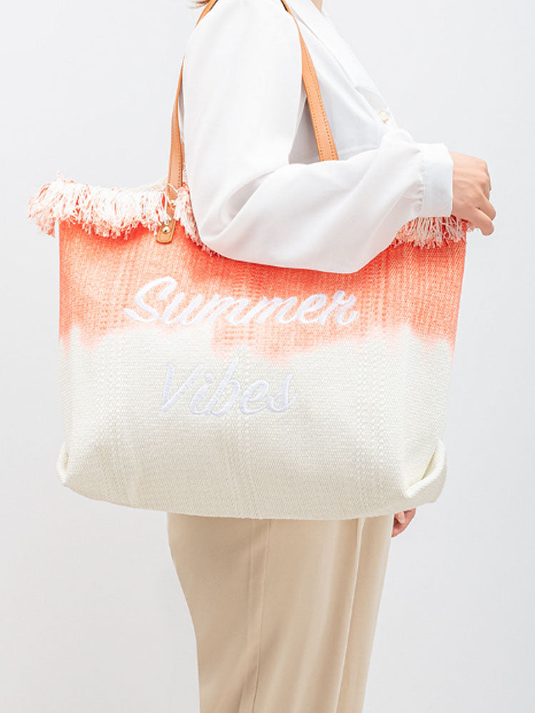 Two-Tone Embroidered Tote Bag