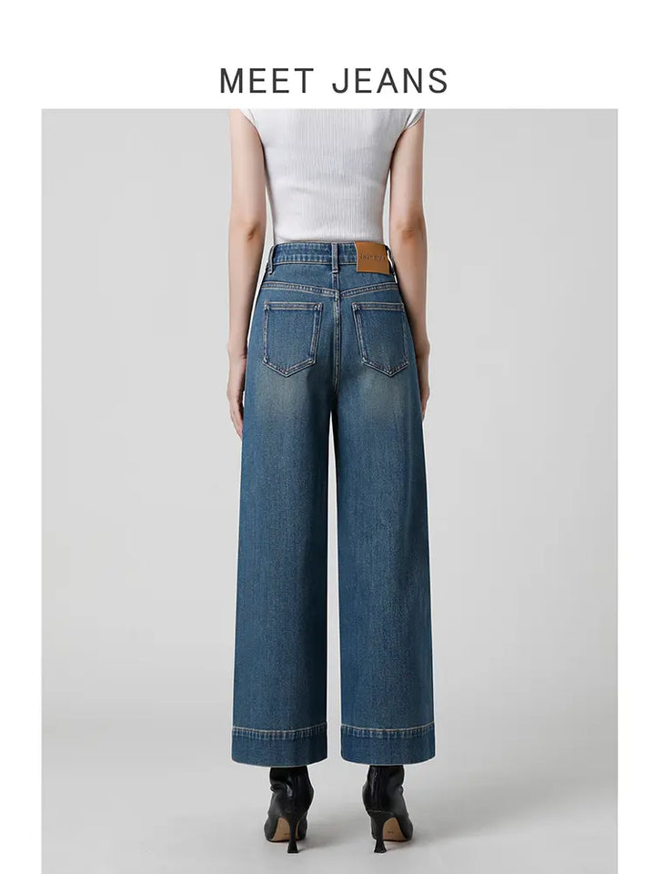 Petite Høy Midje Bred Beina Jeans