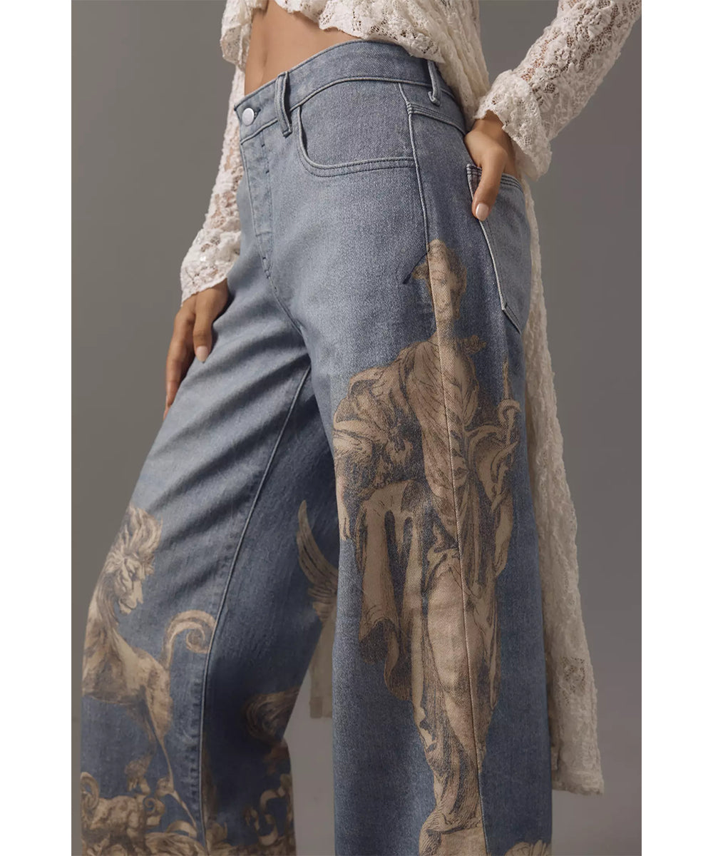 Bohemian Printed Wide Leg Jeans