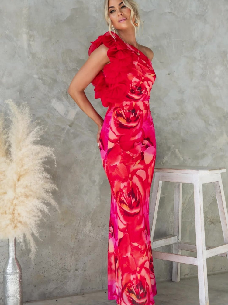 Vestido Slim Sexy Tridimensional com Flor