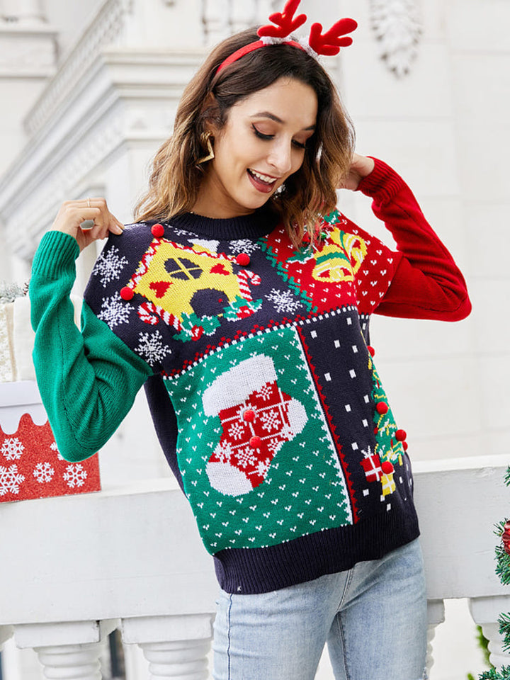 Pull en tricot avec motif flocon de neige et sapin de Noël