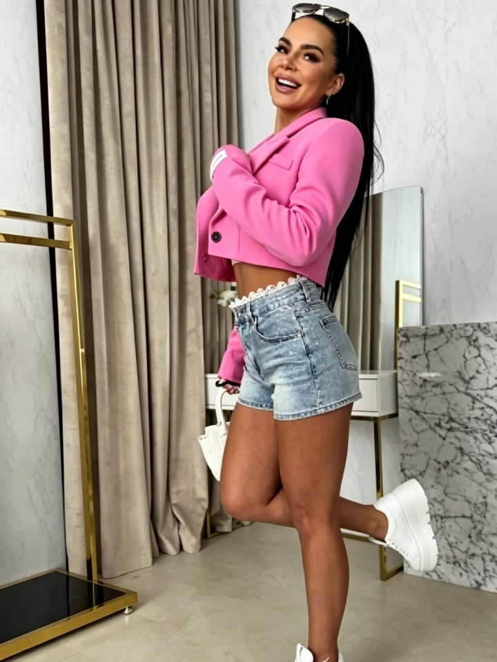 Shorts di jeans a vita alta sfrangiati Crystal