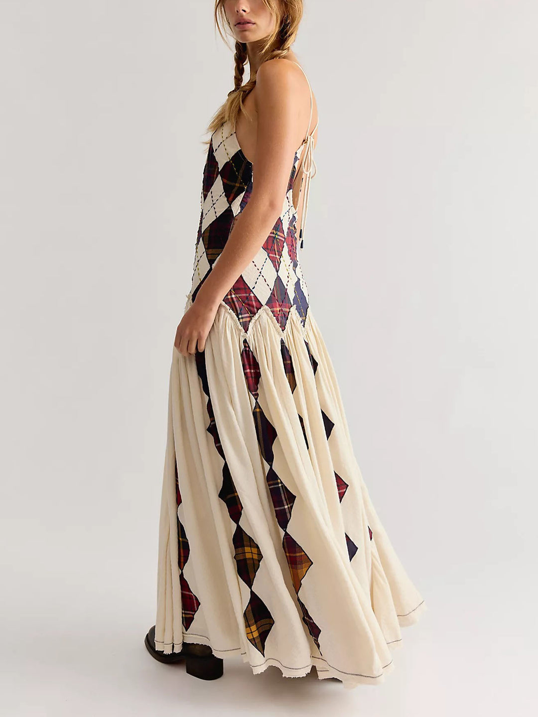 Argyle Patchwork Drop-Waist Maxi Dress