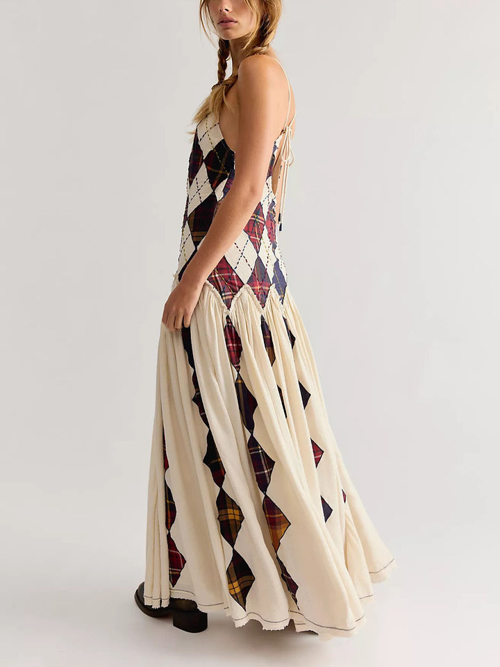 Argyle Patchwork Drop-Waist Maxi Dress