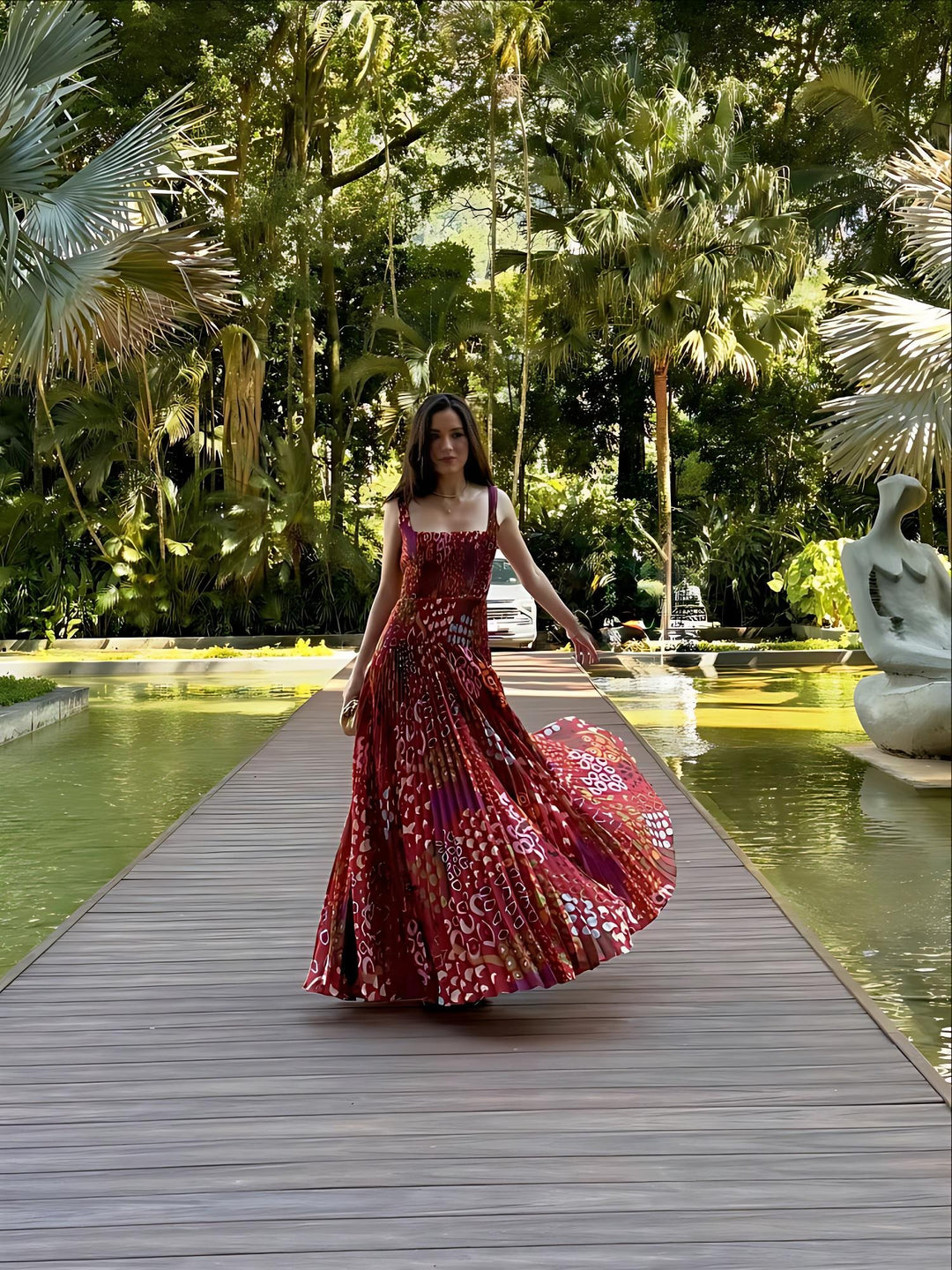 Vintage Print Sleeveless Maxi Dress