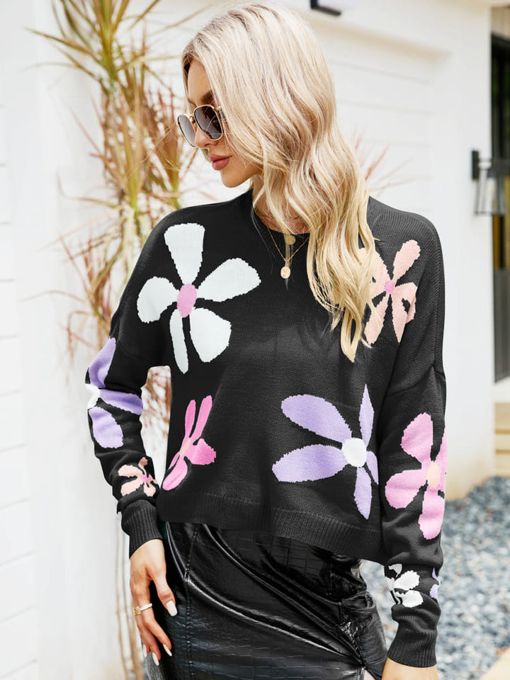 Sweet Floral Loose Crewneck Sweater