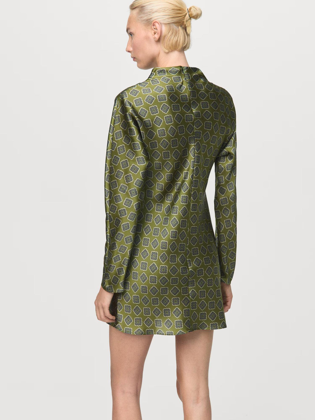 Perkins Collar Satin Printed Mini Dress