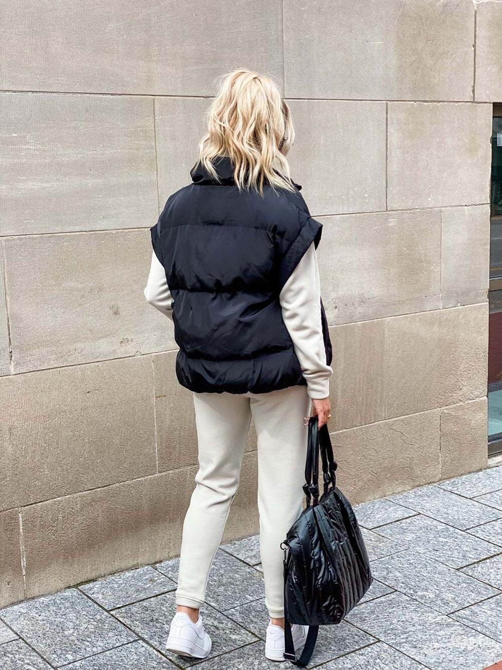 Veste de gilet en coton avec poche à fermeture éclair et col montant à la mode