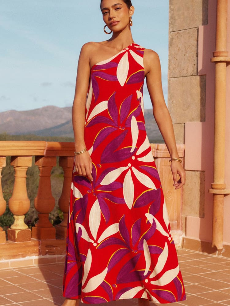 Maxi-jurk met één schouder en strik in Palma