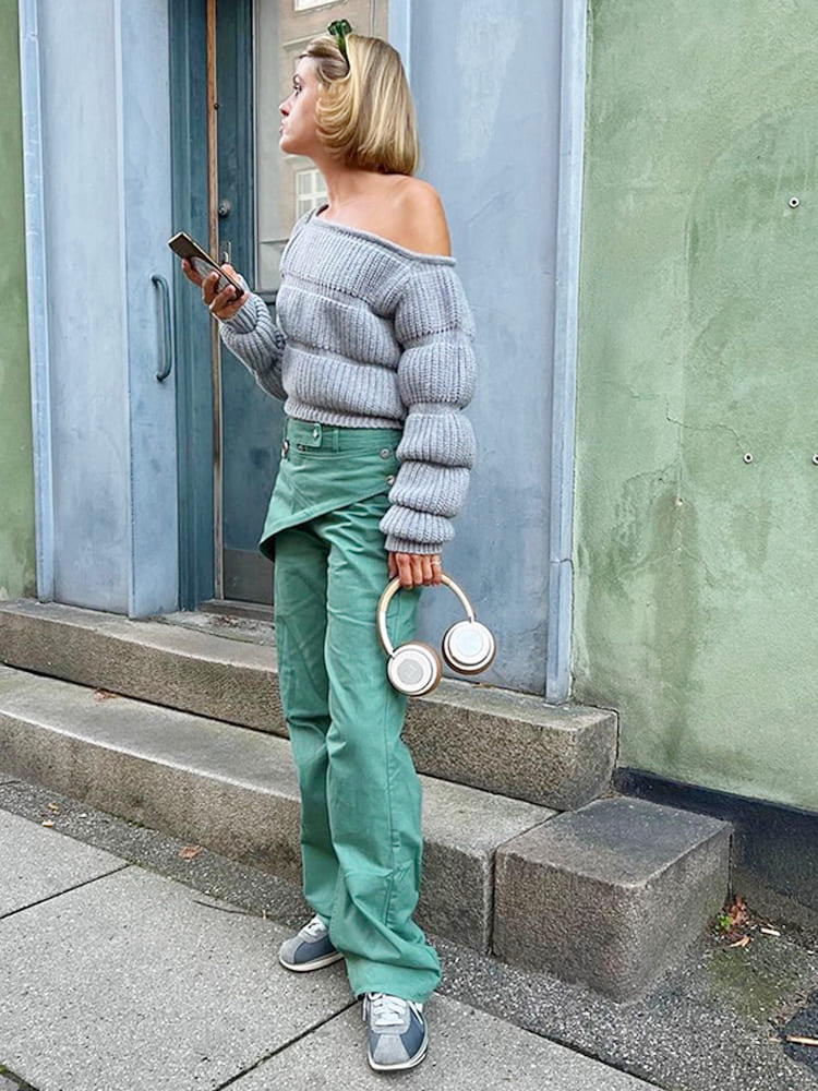 Street Style Lantern Sleeve Crop Genser