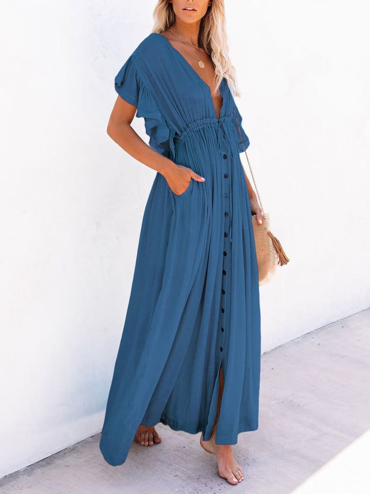 Knoflík Bavlněné prádlo Perfektní plážové Boho Maxi šaty