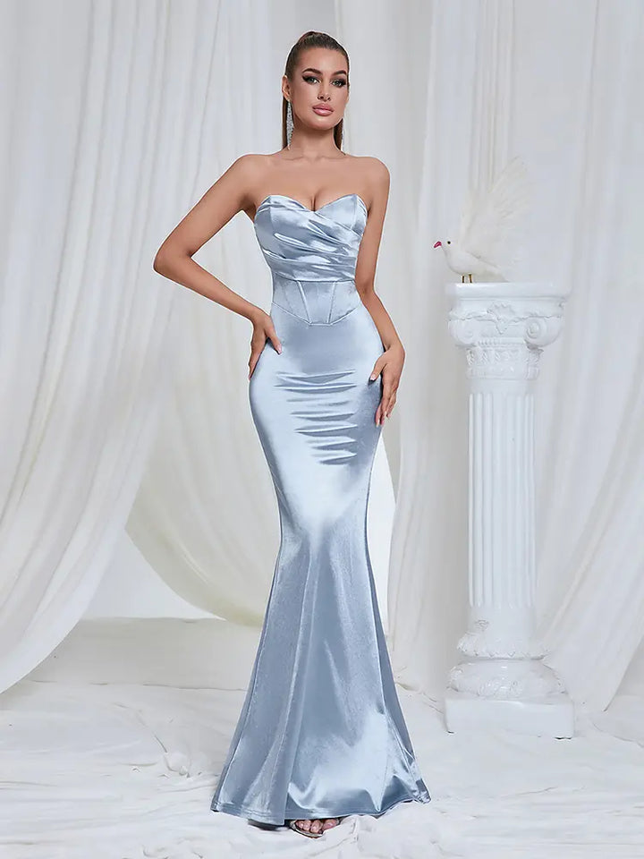 Askısız Fishtail Bodycon Akşam Elbisesi