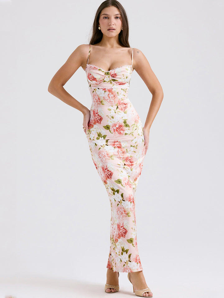 Pink Peony Satin Maxi Dress