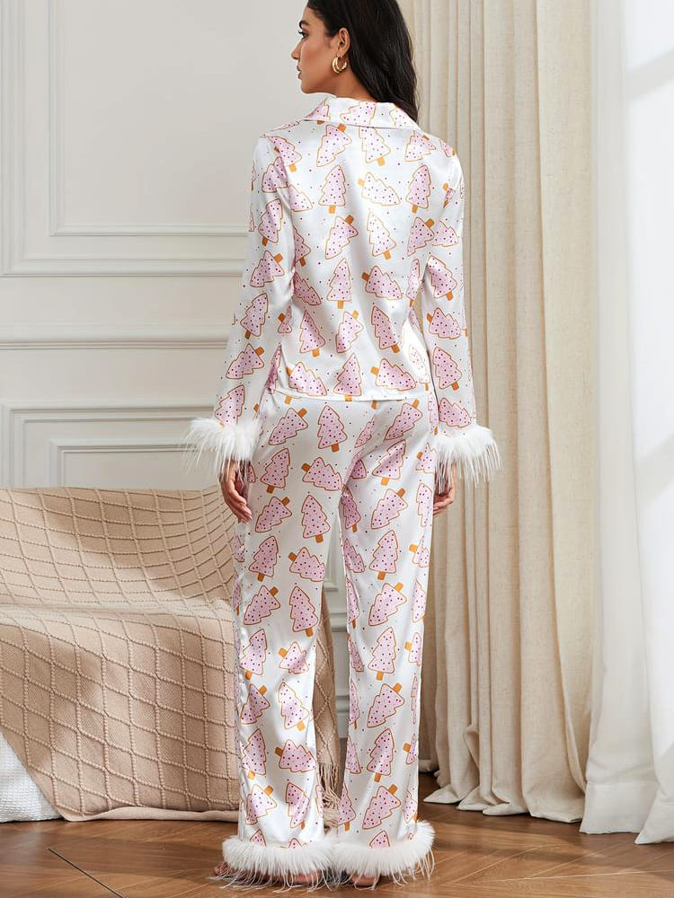 Juletræ Print Satin Pyjamas Sæt