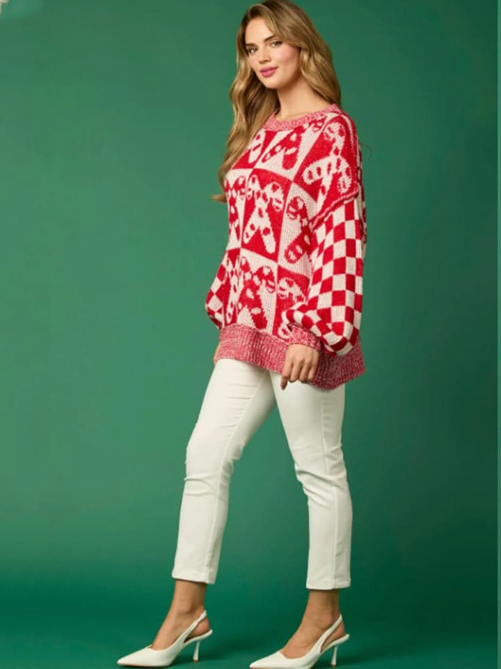 Pull en tricot de Noël à canne en sucre