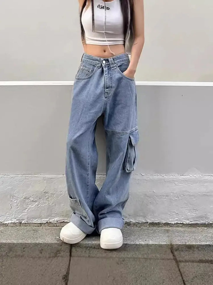 Mataas na Baywang na Retro Streetwear na Denim