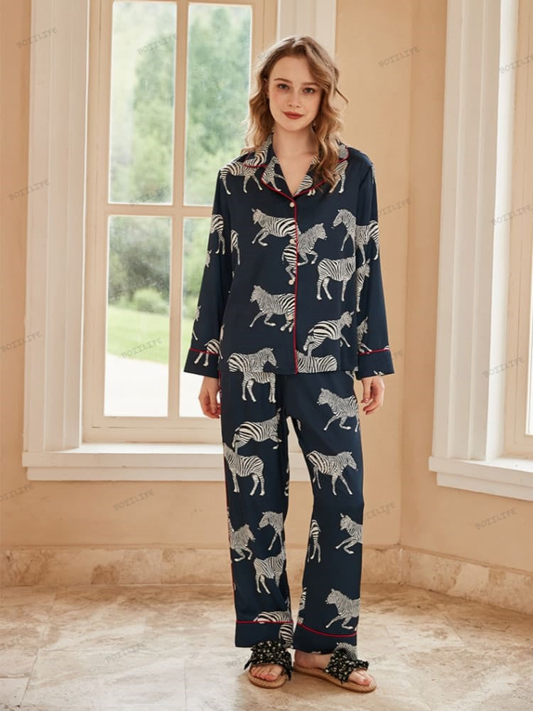 Set de pijamale din mătase rece cu imprimeu zebra