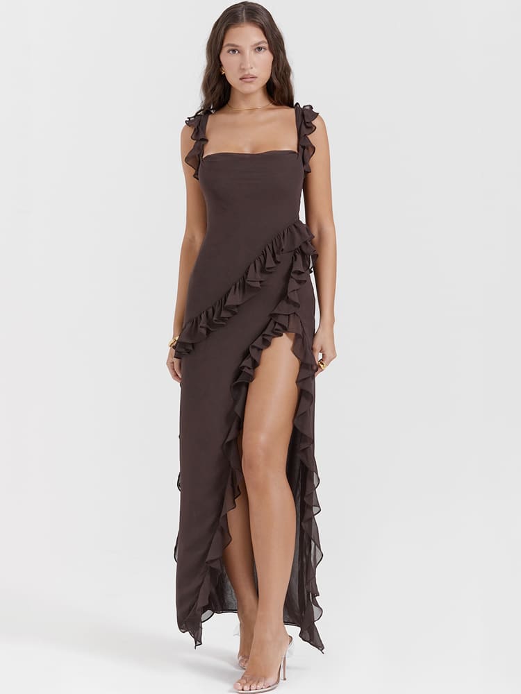 Ruffled Long Maxi Slip Dress - Kape