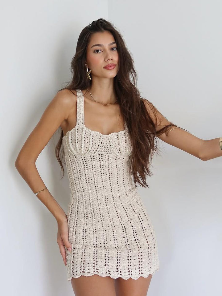 Pearls Crochet Mesh Mini Dress