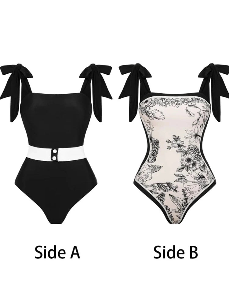 Reversible Vintage Print One Piece Swimsuit