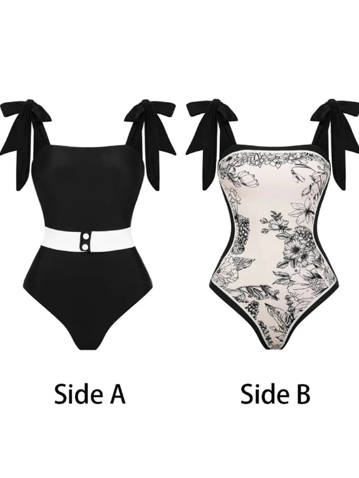 Reversible Vintage Print One Piece Swimsuit