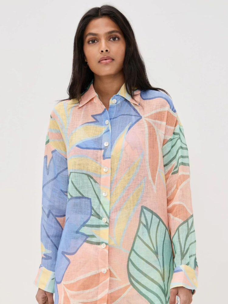 Conjunto Curto Playa Boyfriend com Estampa Tropical de Folhas