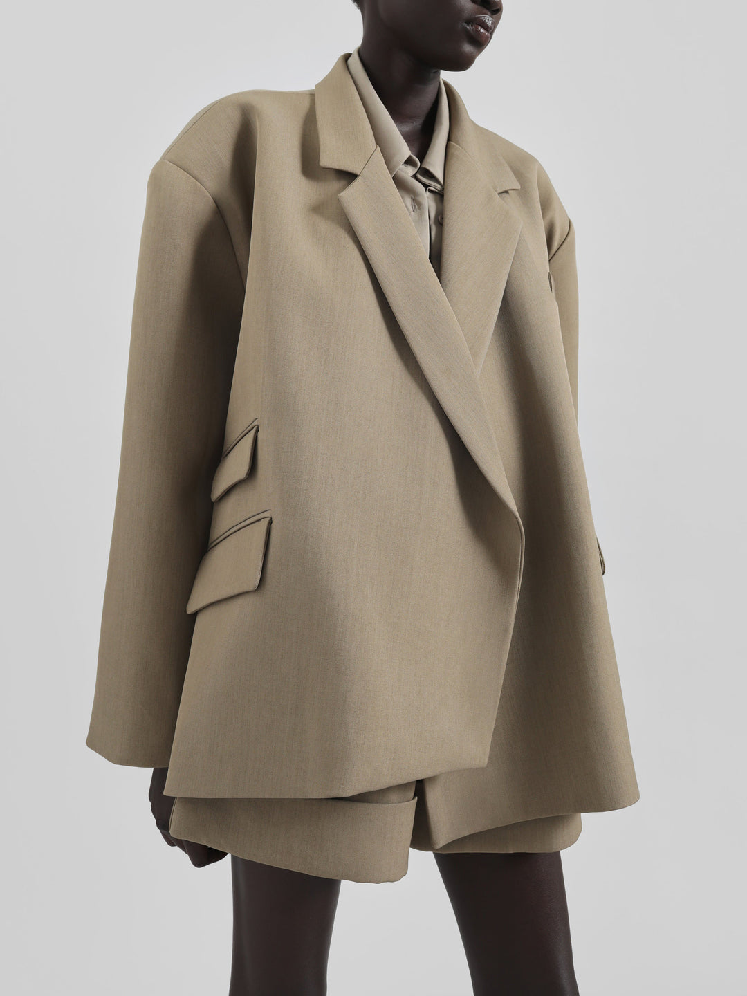 Taupe Mélange Boxy Wrap Blazer